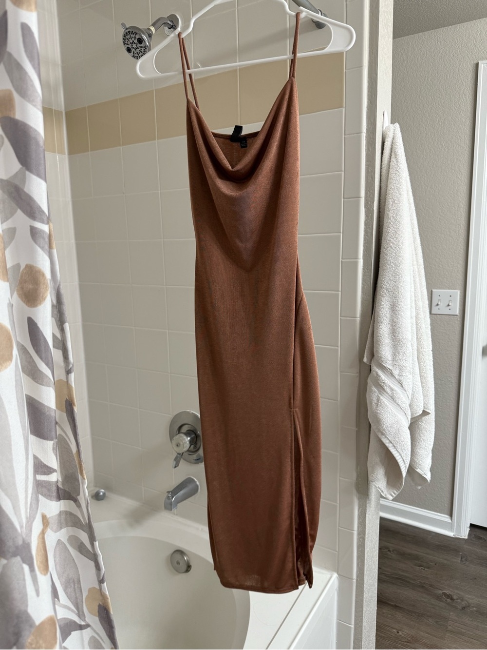 Satin Cowl Neck Slip Midi Dress
